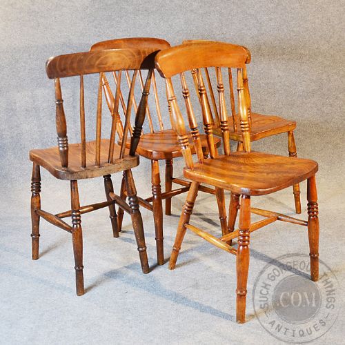 fig 2. Antique Set 4 Four Elm Country Kitchen Dining Chairs Windsor Bandsman c1880
