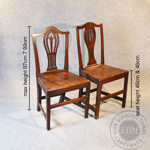 fig 1. Antique Pair Georgian Oak Chairs Hepplewhite Chippendale Camel Back c1790