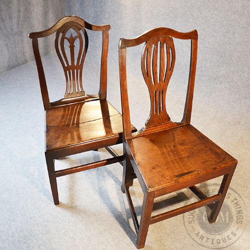 fig 2. Antique Pair Georgian Oak Chairs Hepplewhite Chippendale Camel Back c1790
