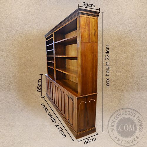 fig 1. Antique Walnut Bookcase Cabinet Large Victorian Library Display & Desk c1880