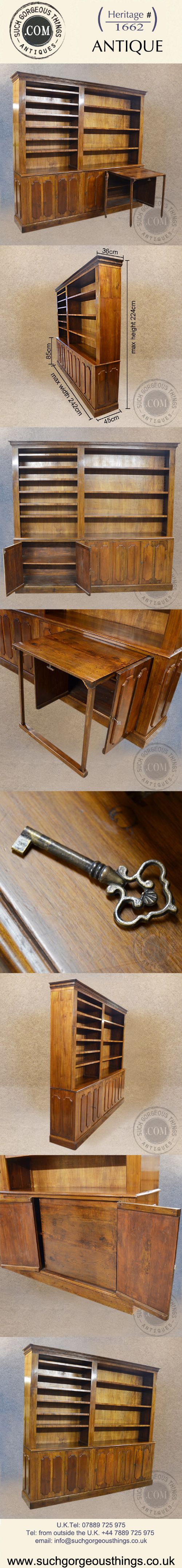 fig 4. Antique Walnut Bookcase Cabinet Large Victorian Library Display & Desk c1880