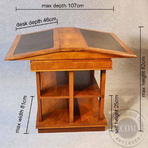 fig 1. Antique Bookcase Writing Desk Double Library Reading Table Oak Victorian c1900