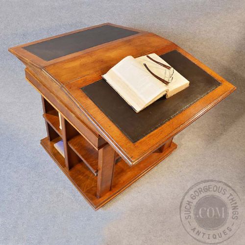 fig 3. Antique Bookcase Writing Desk Double Library Reading Table Oak Victorian c1900