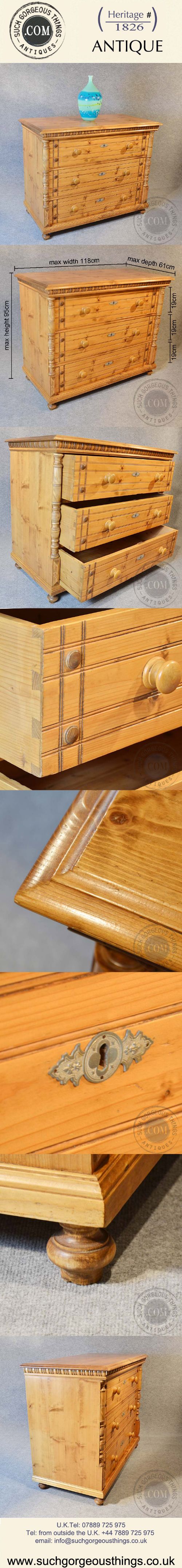fig 4. Antique Chest Drawers Large Original Scandinavian Tallboy Victorian Pine c1900