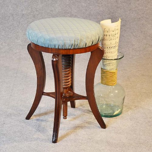 Antique Piano Music Dressing Stool Mahogany Seat Height Adjustable C1860