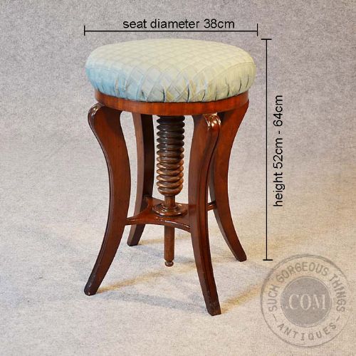 fig 1. Antique Piano Music Dressing Stool Mahogany Seat Height Adjustable c1860