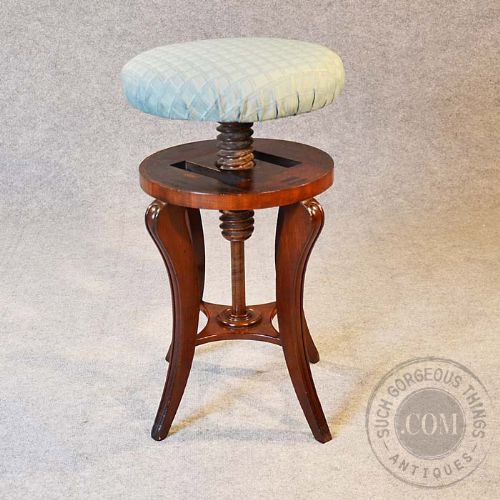 fig 2. Antique Piano Music Dressing Stool Mahogany Seat Height Adjustable c1860