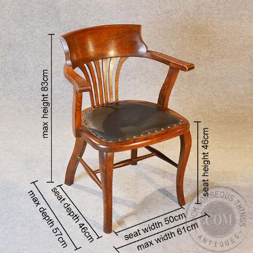 fig 1. Quality Oak Office Study Chair Vintage Antique Desk Armchair c1910