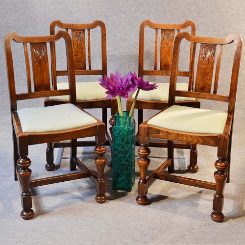 Antique Set 4 Four Solid Oak Edwardian Kitchen or Dining Chairs C1910