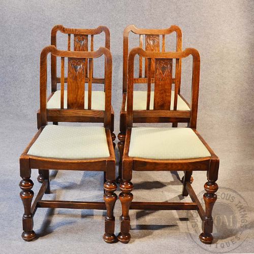 fig 2. Antique Set 4 Four Solid Oak Edwardian Kitchen or Dining Chairs c1910