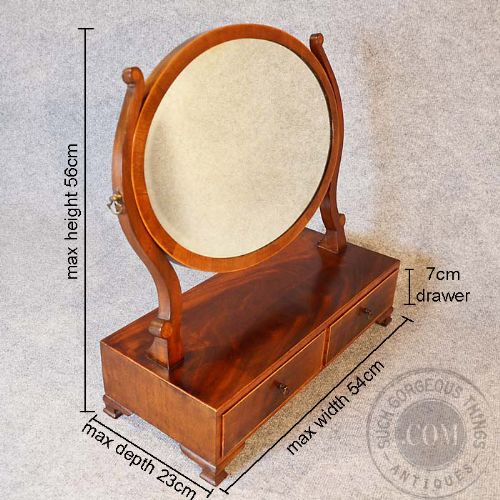 fig 1. Antique Dressing Vanity Swing Cosmetic Toilet Mirror Oval Twin Drawers c1800