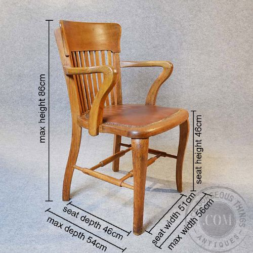 fig 1. Quality Oak Office Study Chair Vintage Antique Desk Armchair Leather Seat c1910