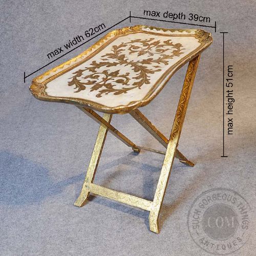 fig 1. Antique Italian Gilt Tray Table Folding Tea Serving Butlers Shabby Chic c1880