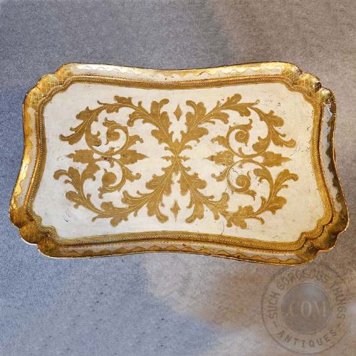 fig 2. Antique Italian Gilt Tray Table Folding Tea Serving Butlers Shabby Chic c1880