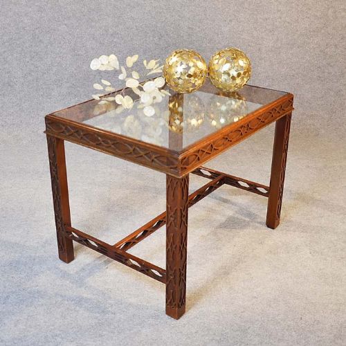 Antique Coffee Table Glass Occasional Side Edwardian Chippendale Revival C1910