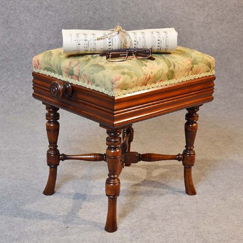 Antique Piano Music Dressing Stool Mahogany Height Adjust Seat Scottish C1860