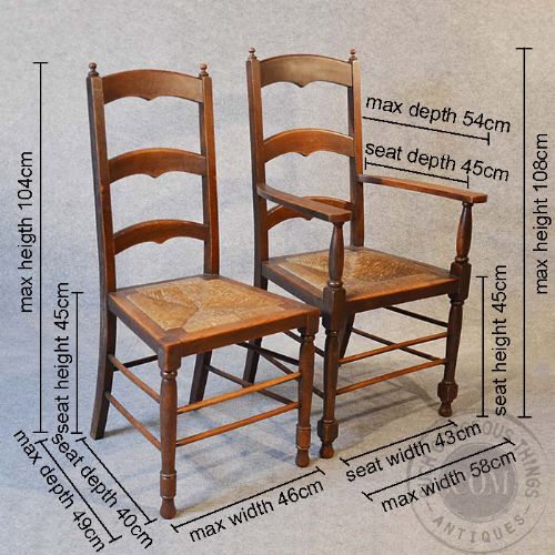 fig 1. Antique 5 Five Quality Oak Kitchen Dining Ladder Back Chairs With Carver c1890