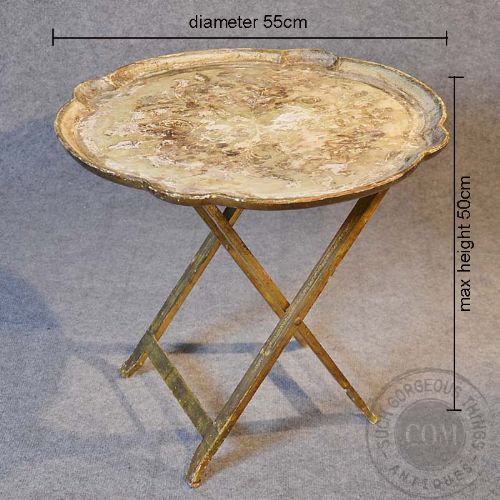 fig 1. Antique Italian Gilt Tray Table Folding Tea Serving Butlers Shabby Chic c1880