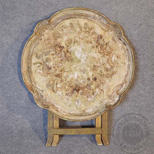 fig 3. Antique Italian Gilt Tray Table Folding Tea Serving Butlers Shabby Chic c1880