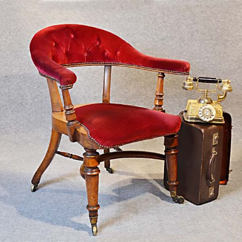 Antique Exceptional Victorian Armchair Elbow Office Desk Study Bow Chair C1850