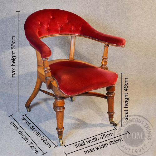 fig 1. Antique Exceptional Victorian Armchair Elbow Office Desk Study Bow Chair c1850