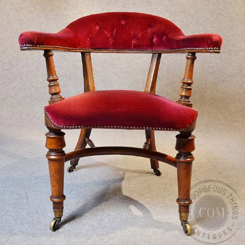 fig 2. Antique Exceptional Victorian Armchair Elbow Office Desk Study Bow Chair c1850