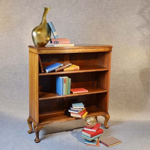 Antique Bookcase Open Library Book Display Cabinet English Walnut C1910
