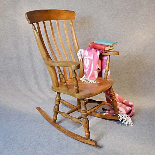Antique Rocking Windsor High Back Chair Country Rocker Kitchen Armchair C1900
