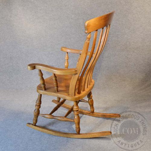 fig 2. Antique Rocking Windsor High Back Chair Country Rocker Kitchen Armchair c1900