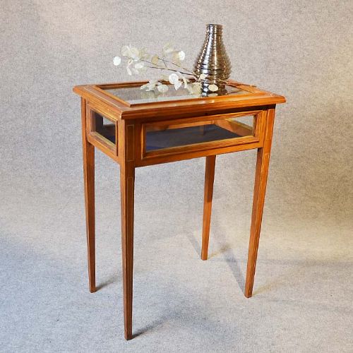 Antique Bijouterie Table Small Display Specimen Glass Cabinet C1910