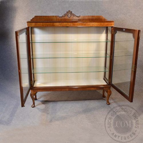 fig 2. Antique Art Deco Glazed Bookcase Display Case China Cabinet Walnut London c1935