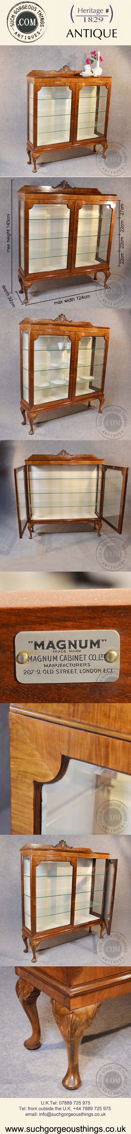 fig 4. Antique Art Deco Glazed Bookcase Display Case China Cabinet Walnut London c1935