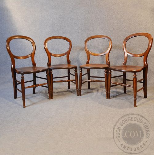 fig 2. Antique Set 4 Four Mahogany Balloon Back Country Kitchen Dining Chairs c1870