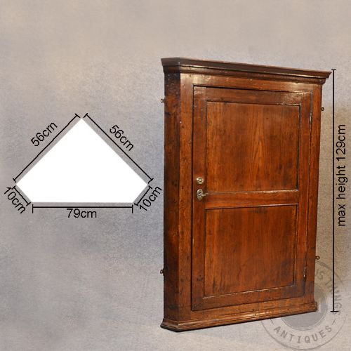 fig 1. Antique Oak Large Corner Cupboard Wall Hanging Cabinet English Georgian c1800