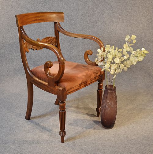 Antique Scroll Arm Mahogany Armchair Elbow Office Desk Study Chair English C1830