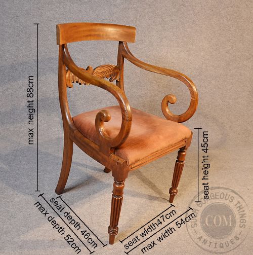 fig 1. Antique Scroll Arm Mahogany Armchair Elbow Office Desk Study Chair English c1830