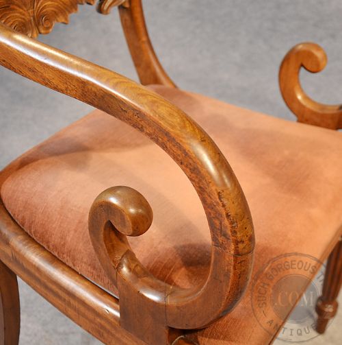 fig 2. Antique Scroll Arm Mahogany Armchair Elbow Office Desk Study Chair English c1830