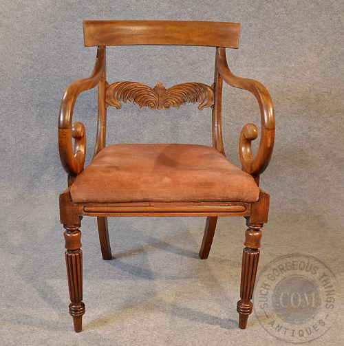 fig 3. Antique Scroll Arm Mahogany Armchair Elbow Office Desk Study Chair English c1830