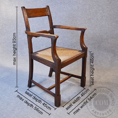 fig 1. Antique Set 6 Six Quality Oak Kitchen Dining Edwardian Chairs With Carvers c1910