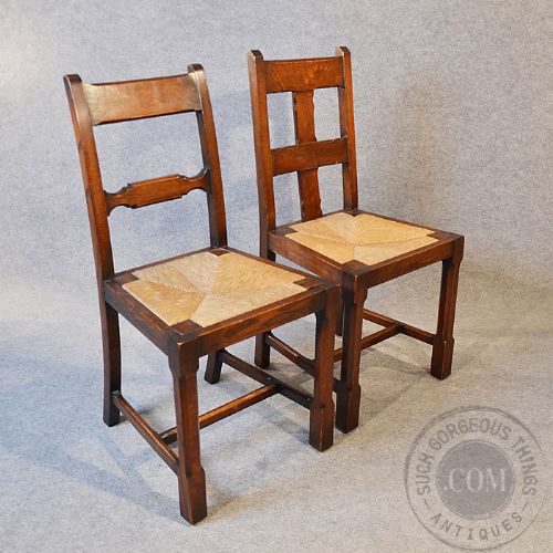 fig 3. Antique Set 6 Six Quality Oak Kitchen Dining Edwardian Chairs With Carvers c1910