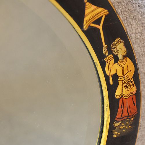 fig 2. Antique Wall Mirror Oval Victorian Period Oriental Beveled Looking Glass c1900