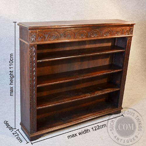fig 1. Antique Bookcase Open Library Book Display Cabinet English Edwardian Oak c1910
