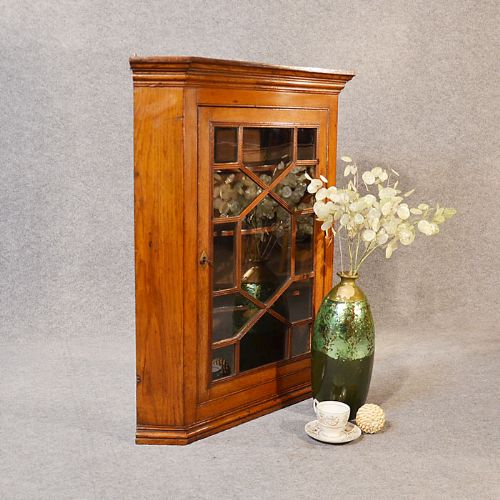 Antique Corner Cupboard Glazed Wall Display Cabinet English Oak Georgian C1800