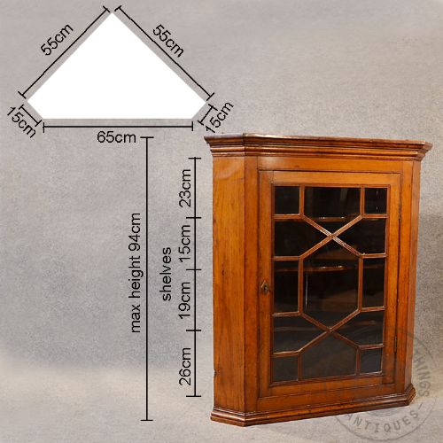 fig 1. Antique Corner Cupboard Glazed Wall Display Cabinet English Oak Georgian c1800