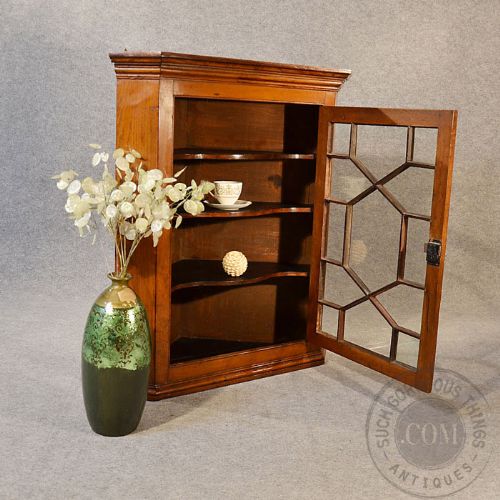 fig 2. Antique Corner Cupboard Glazed Wall Display Cabinet English Oak Georgian c1800