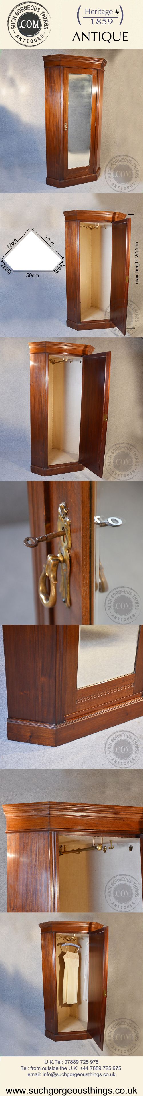 fig 4. Antique Corner Wardrobe Lobby Hall Coat Cupboard Cloak Cabinet Mirror Door c1910