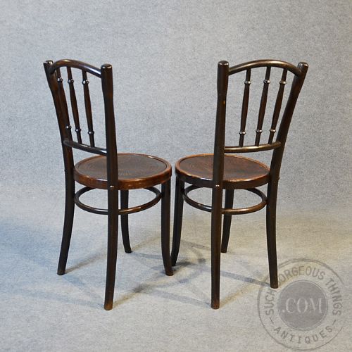 fig 2. Art Deco Thonet Bentwood Pair of Kitchen Dining Cafe Chairs Embossed Seat c1930