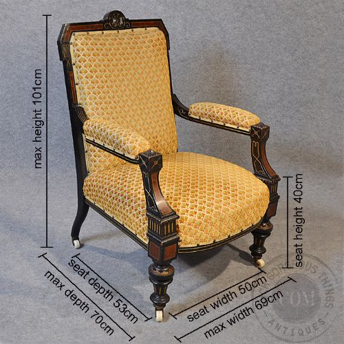 fig 2. Antique Lounge Suite Aesthetic Movement Ebonized Three Piece Sofa & Chairs c1880