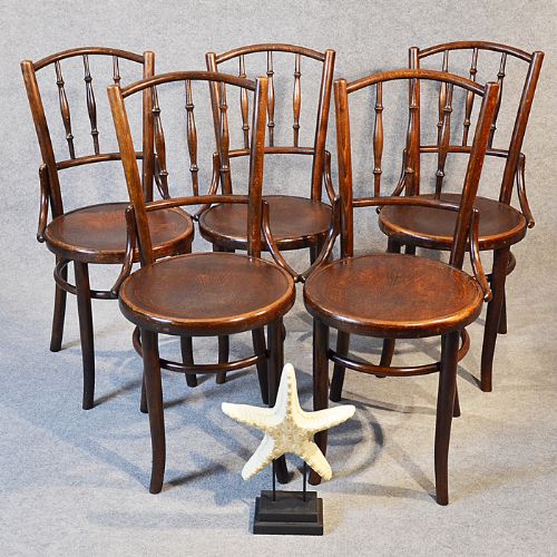 Art Nouveau Bentwood Set of 5 Five Kitchen Dining Cafe Chairs by Fischel C1920