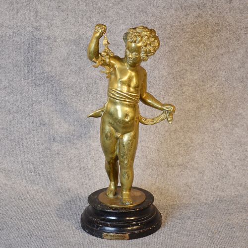 Antique Statue Figurine Original French Brass Youth Sculpture by Cherrier C1890
